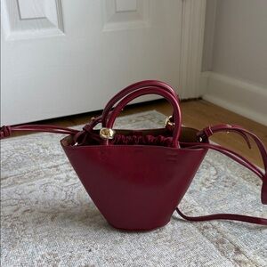 Mango Deep Burgundy Drawstring Bucket Crossbody Bag